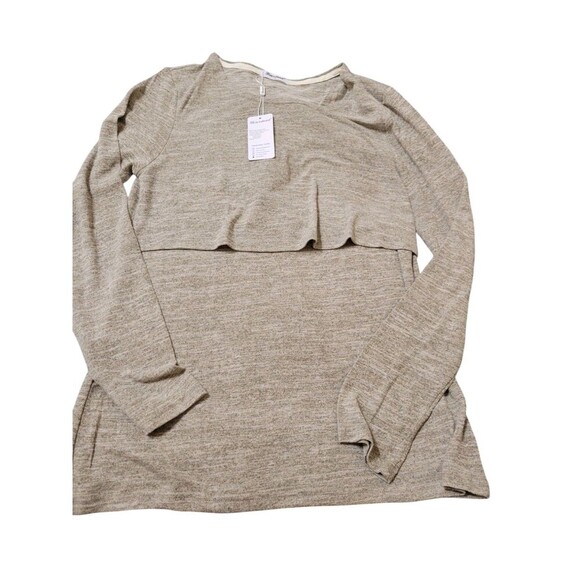 Bearsland Maternity XL Nursing Top Long Sleeve Oatmeal Layered Stretch F11.1 - Picture 5 of 13